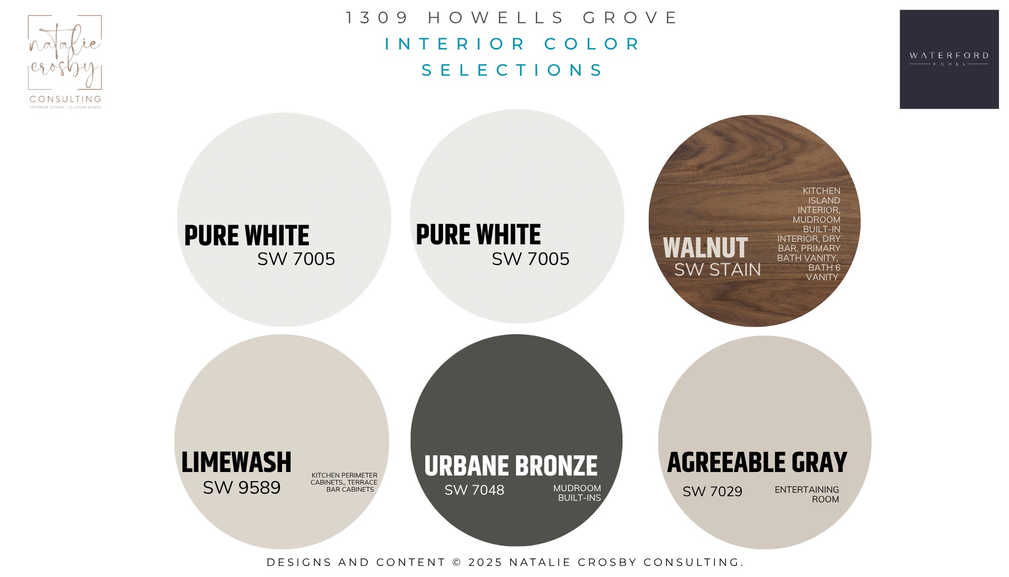 Interior color and material selections from the decorative design sheets